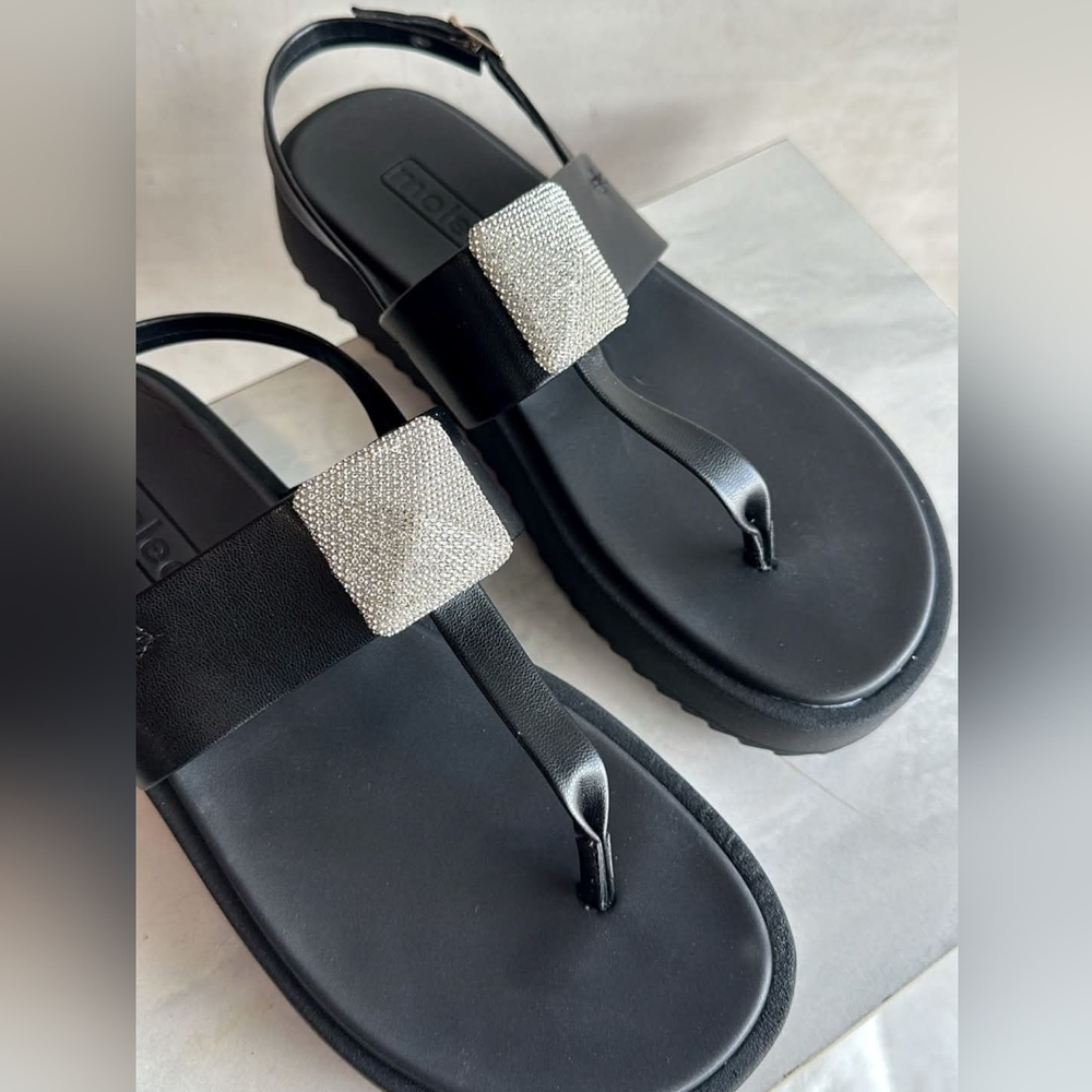 Moleca Flat Black Sandal Size 11(42) for Women - Picture 2 of 10